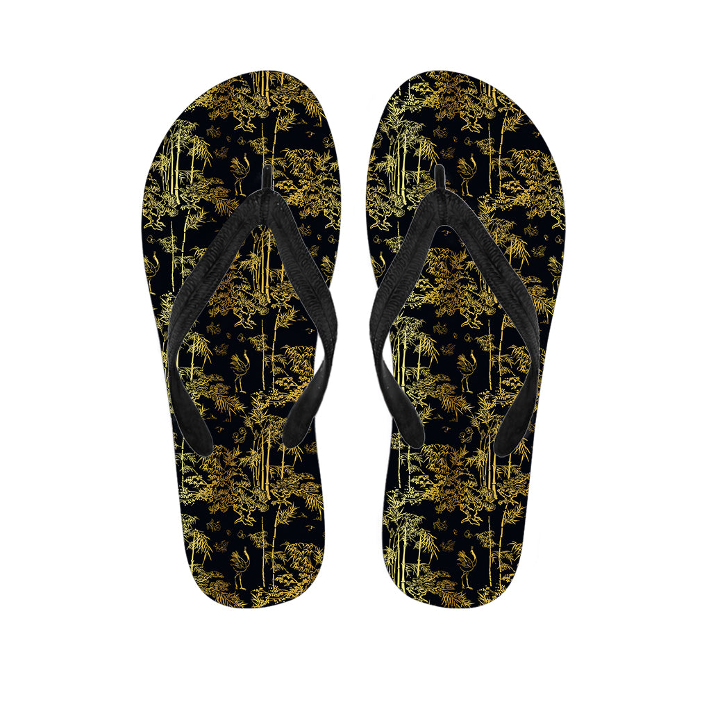 Gold And Black Japanese Bamboo Print Flip Flops