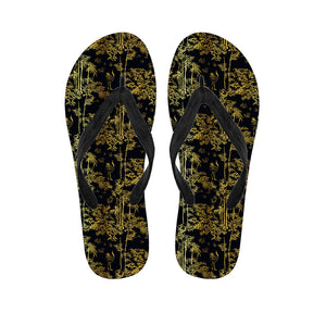 Gold And Black Japanese Bamboo Print Flip Flops