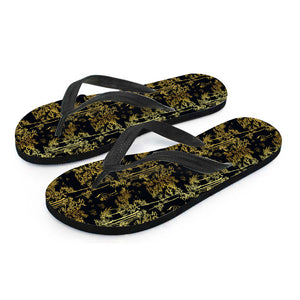 Gold And Black Japanese Bamboo Print Flip Flops