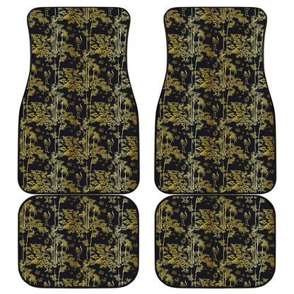 Gold And Black Japanese Bamboo Print Front and Back Car Floor Mats