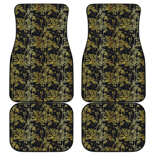 Gold And Black Japanese Bamboo Print Front and Back Car Floor Mats
