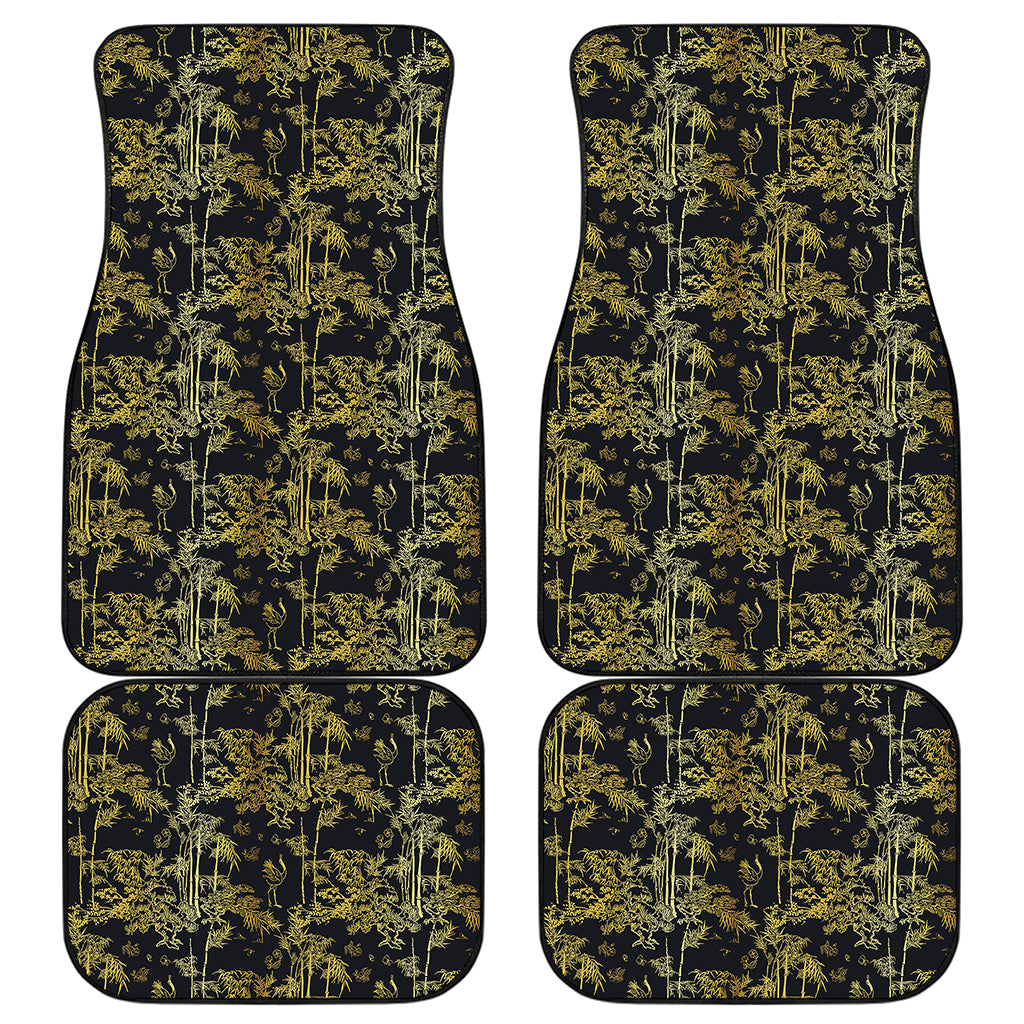 Gold And Black Japanese Bamboo Print Front and Back Car Floor Mats