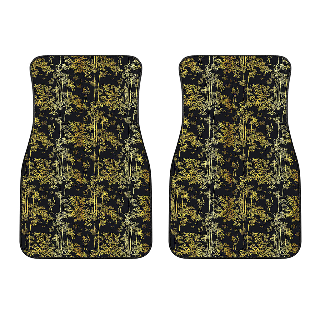 Gold And Black Japanese Bamboo Print Front Car Floor Mats