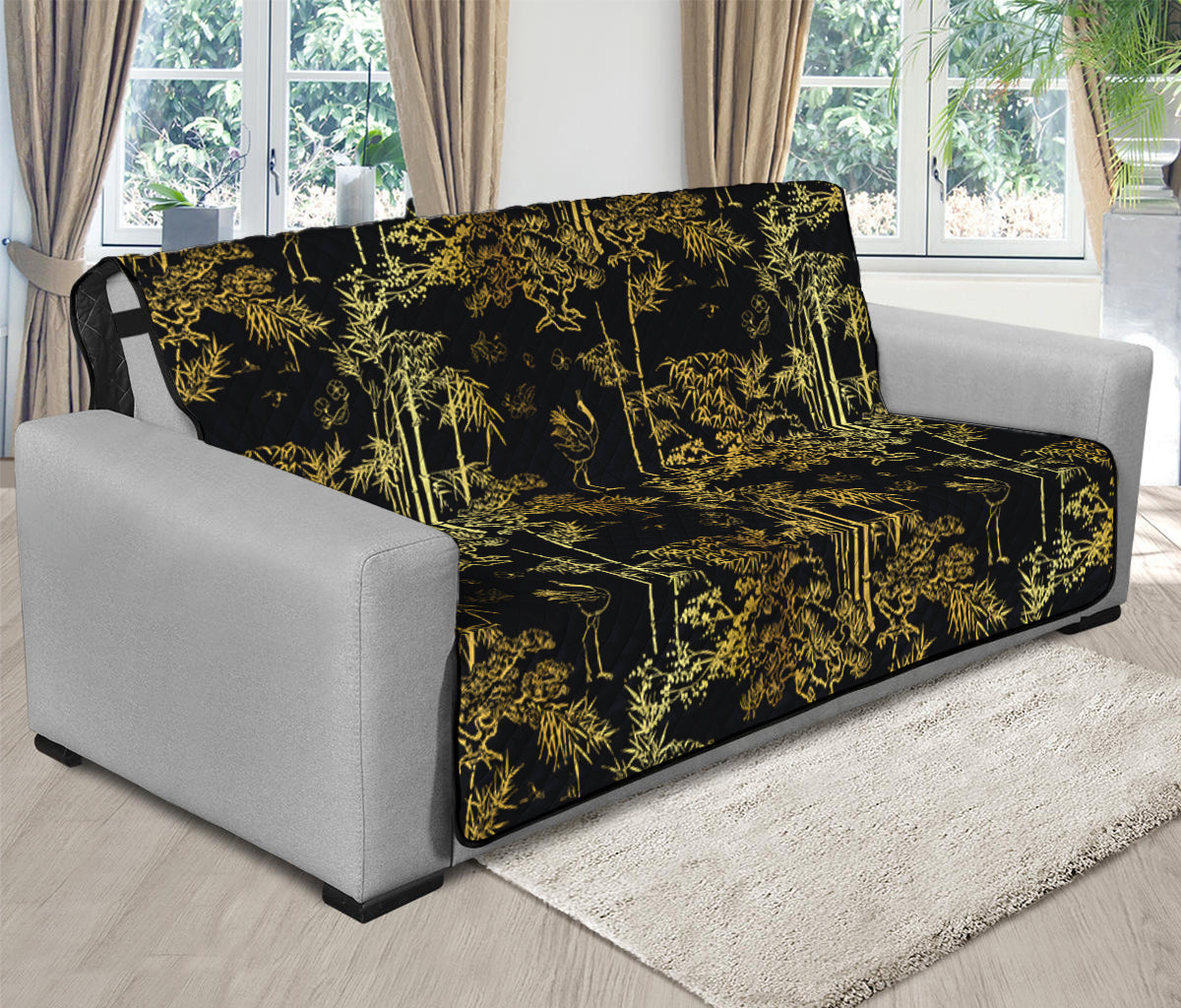 Gold And Black Japanese Bamboo Print Futon Protector