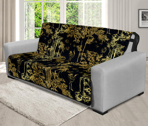 Gold And Black Japanese Bamboo Print Futon Protector