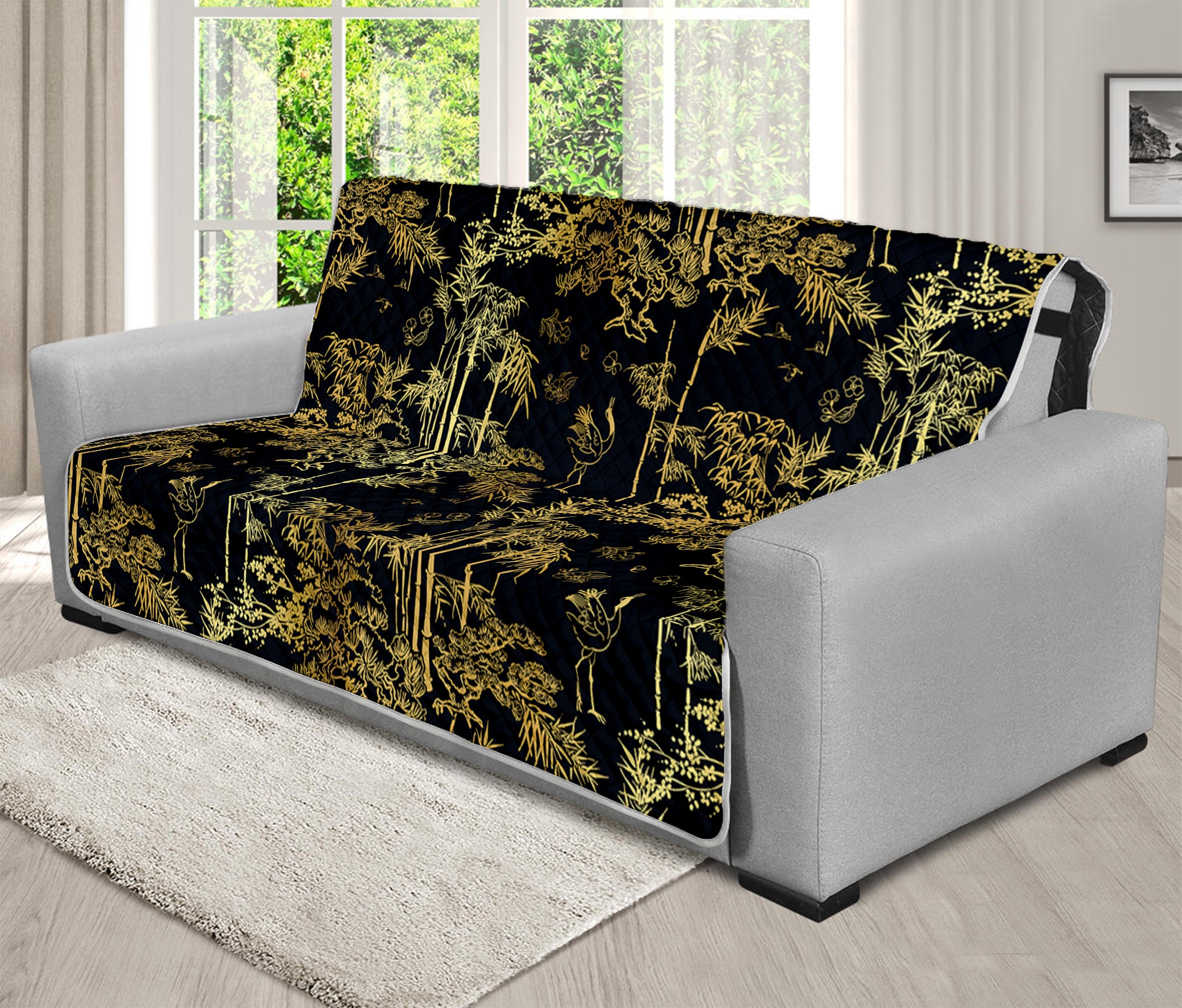 Gold And Black Japanese Bamboo Print Futon Protector