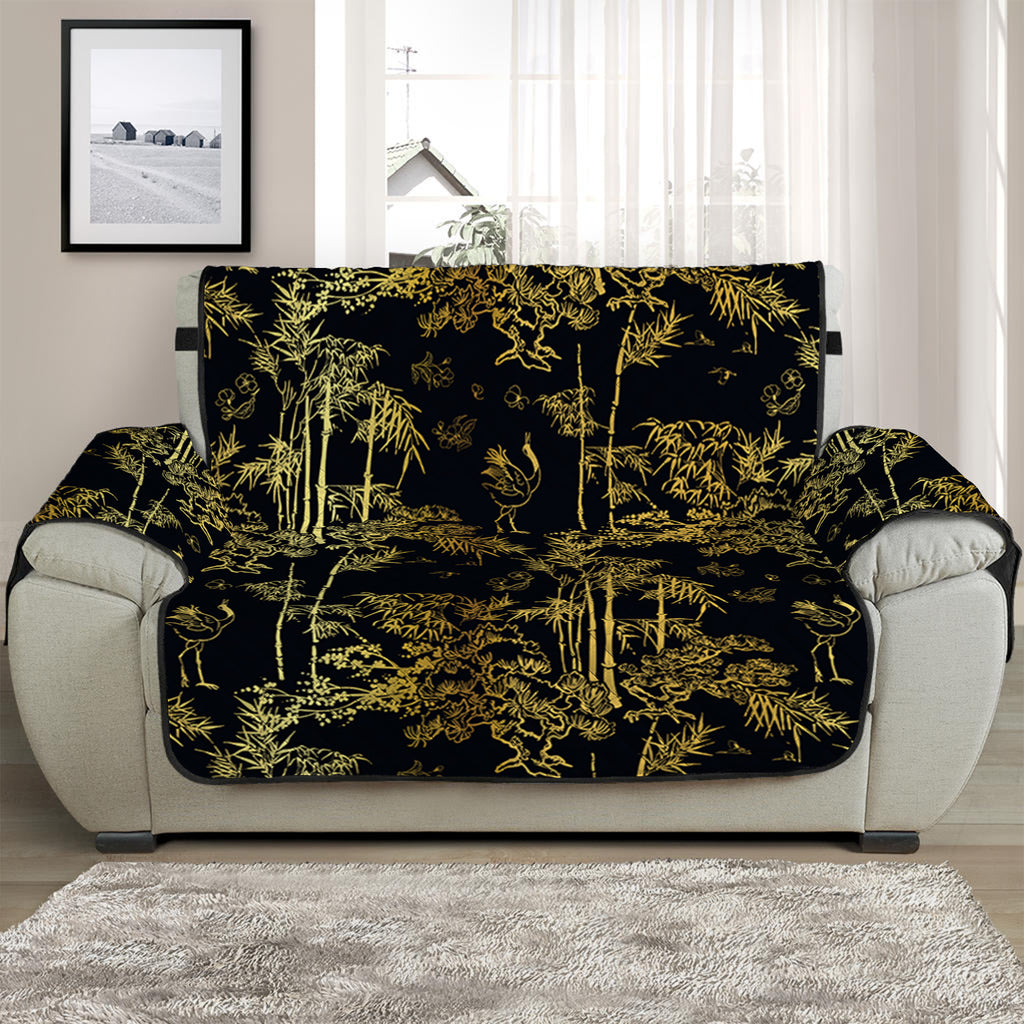 Gold And Black Japanese Bamboo Print Half Sofa Protector