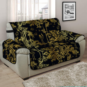 Gold And Black Japanese Bamboo Print Half Sofa Protector