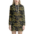 Gold And Black Japanese Bamboo Print Pullover Hoodie Dress