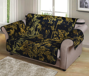 Gold And Black Japanese Bamboo Print Loveseat Protector