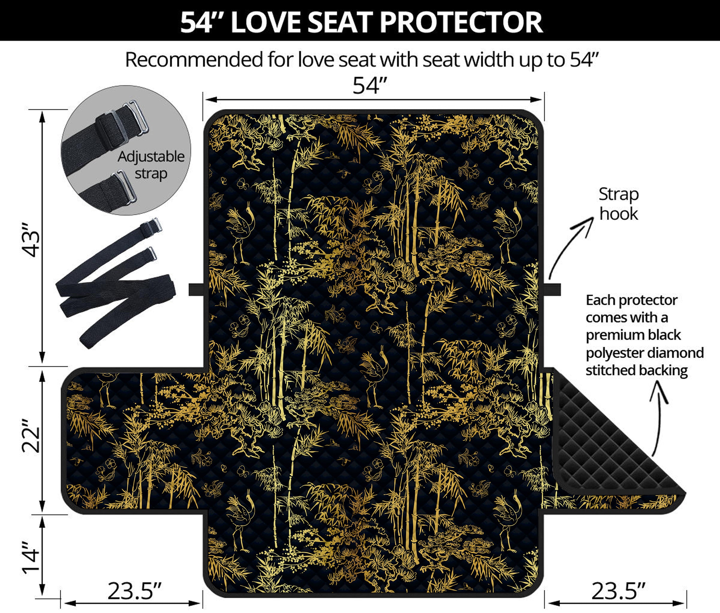 Gold And Black Japanese Bamboo Print Loveseat Protector