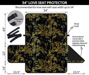 Gold And Black Japanese Bamboo Print Loveseat Protector