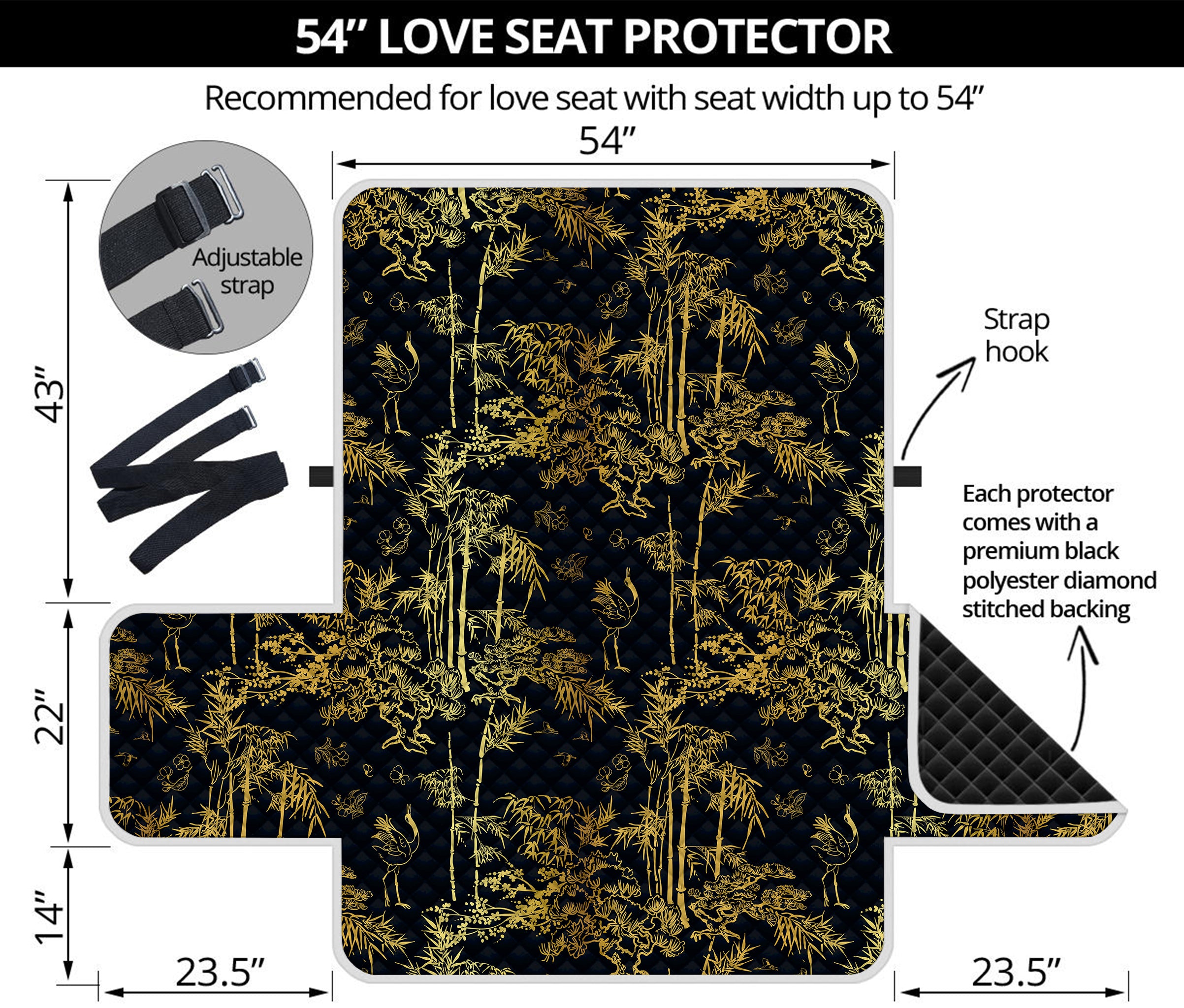 Gold And Black Japanese Bamboo Print Loveseat Protector