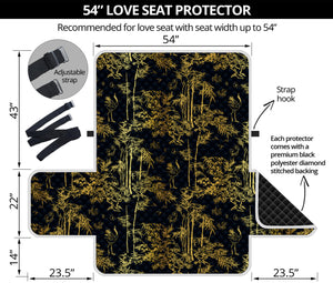 Gold And Black Japanese Bamboo Print Loveseat Protector