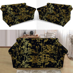 Gold And Black Japanese Bamboo Print Loveseat Slipcover