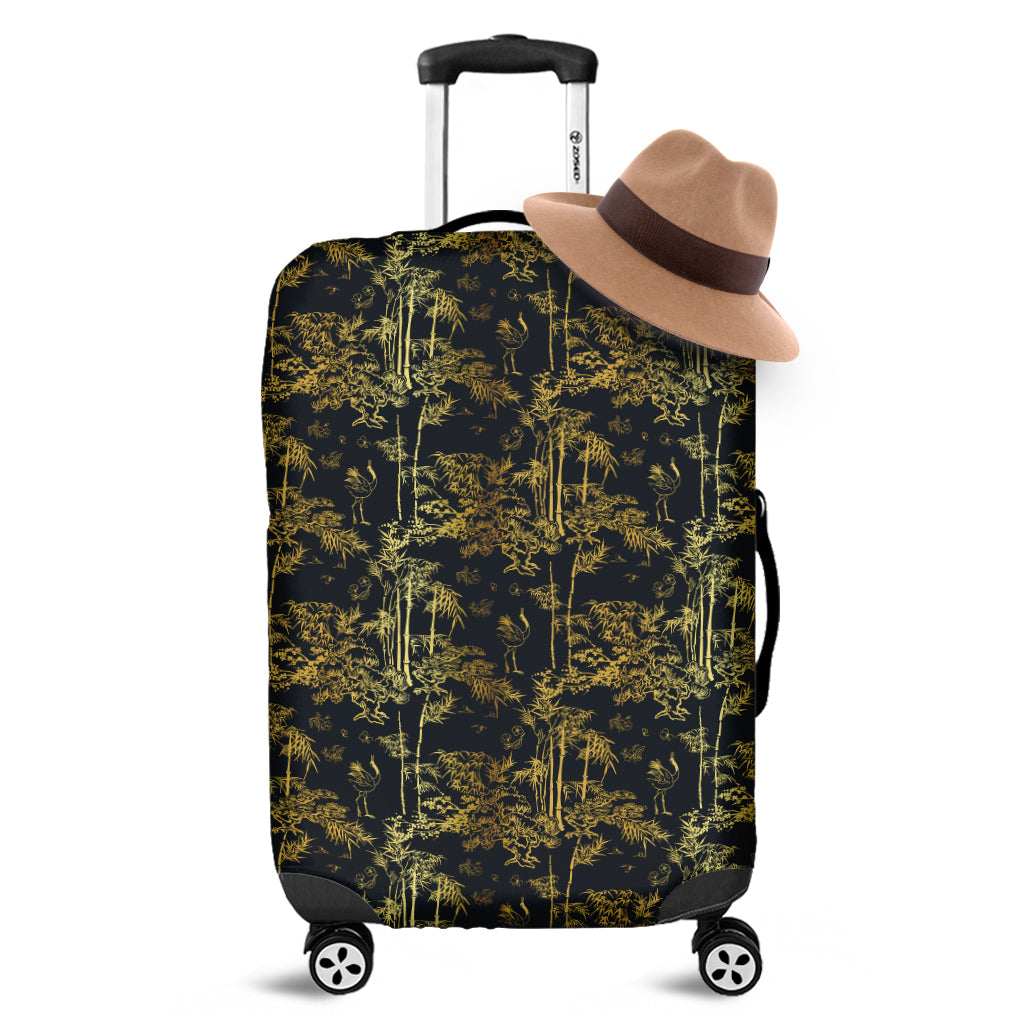 Gold And Black Japanese Bamboo Print Luggage Cover