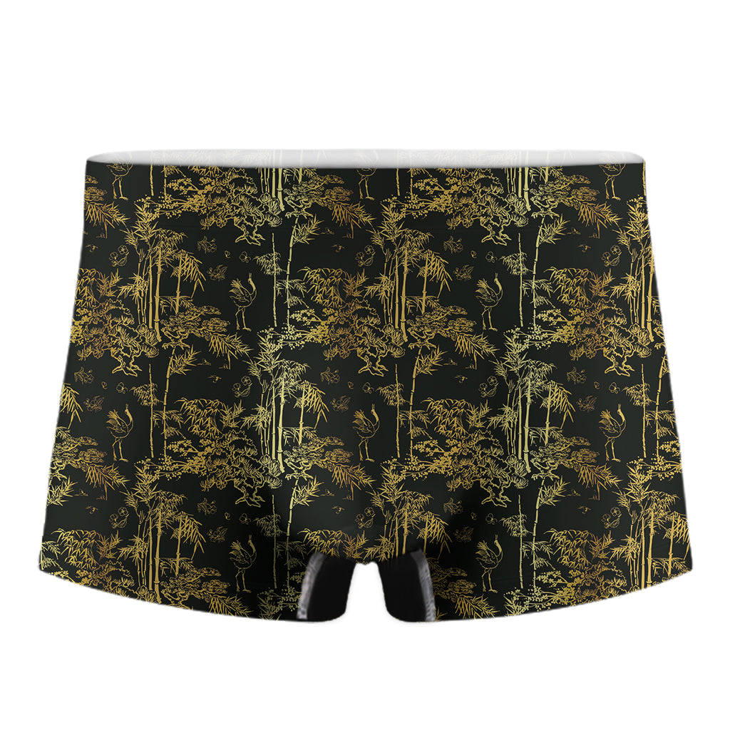 Gold And Black Japanese Bamboo Print Men's Boxer Briefs