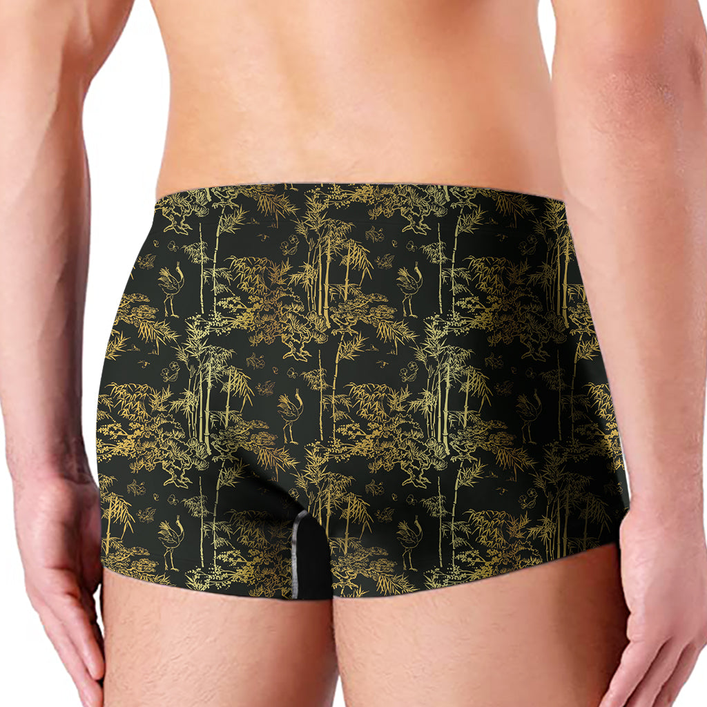 Gold And Black Japanese Bamboo Print Men's Boxer Briefs