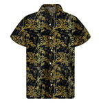 Gold And Black Japanese Bamboo Print Men's Short Sleeve Shirt