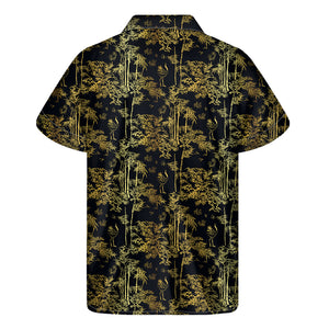 Gold And Black Japanese Bamboo Print Men's Short Sleeve Shirt