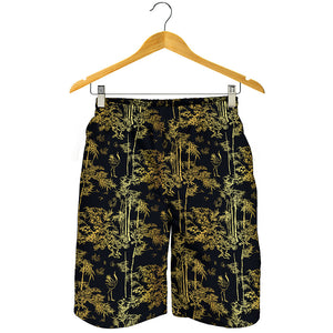 Gold And Black Japanese Bamboo Print Men's Shorts