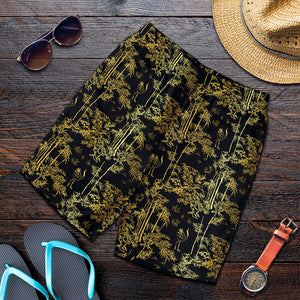 Gold And Black Japanese Bamboo Print Men's Shorts