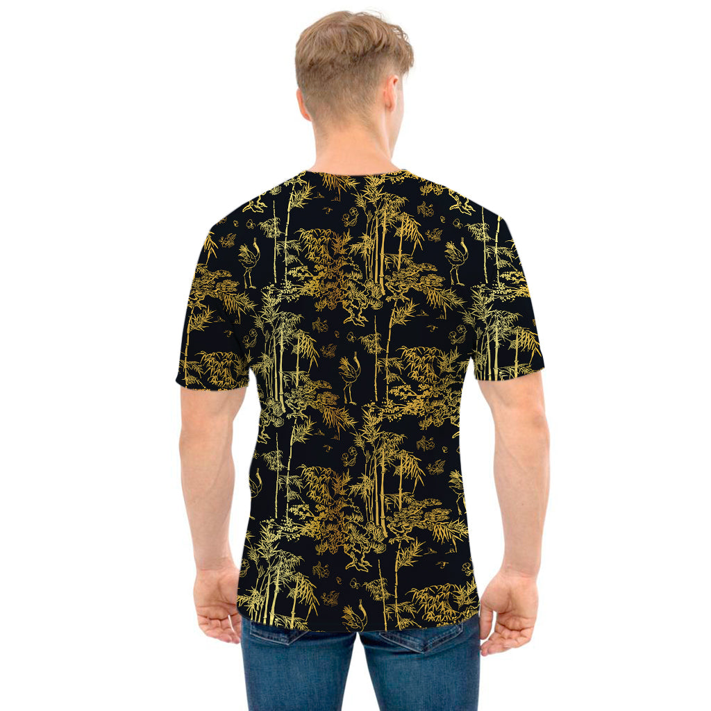 Gold And Black Japanese Bamboo Print Men's T-Shirt