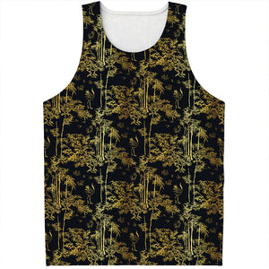 Gold And Black Japanese Bamboo Print Men's Tank Top