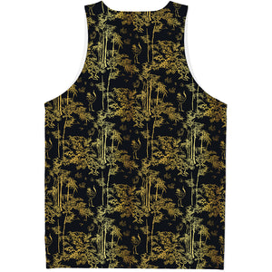 Gold And Black Japanese Bamboo Print Men's Tank Top