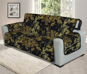 Gold And Black Japanese Bamboo Print Oversized Sofa Protector