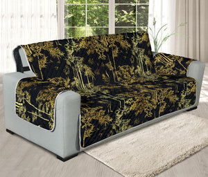 Gold And Black Japanese Bamboo Print Oversized Sofa Protector