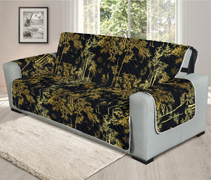 Gold And Black Japanese Bamboo Print Oversized Sofa Protector