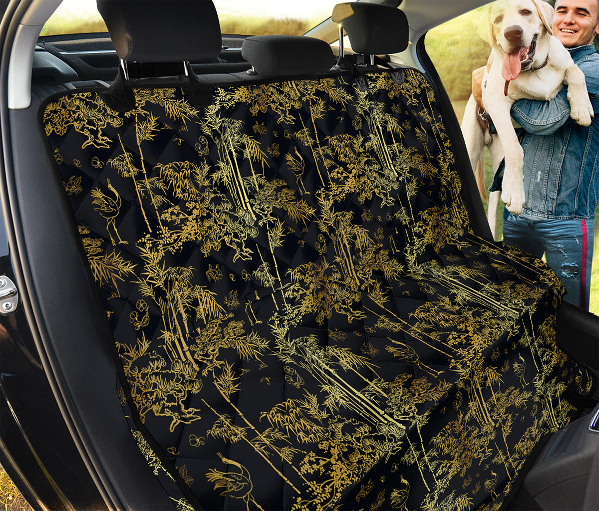 Gold And Black Japanese Bamboo Print Pet Car Back Seat Cover