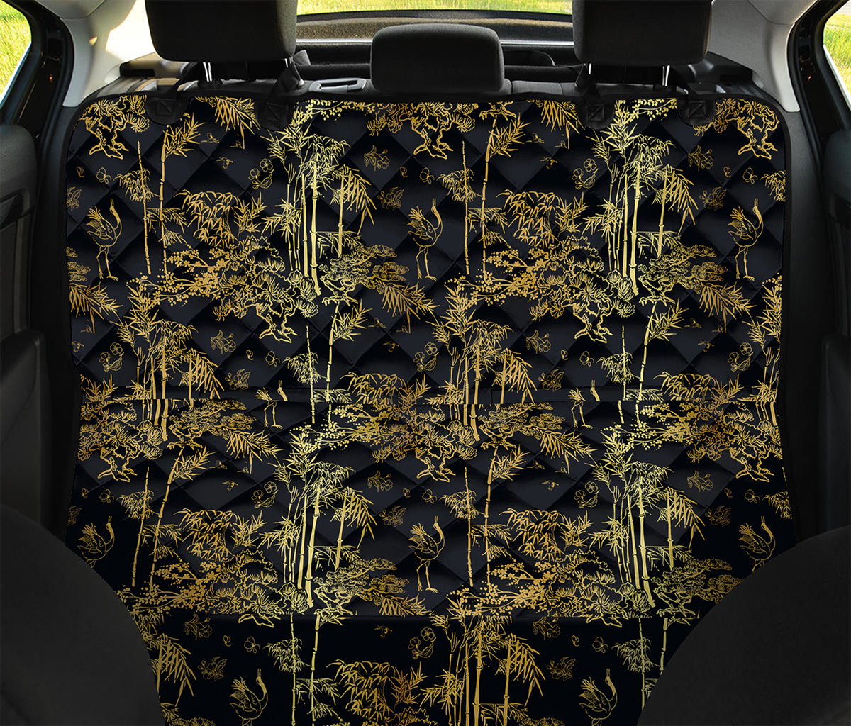 Gold And Black Japanese Bamboo Print Pet Car Back Seat Cover