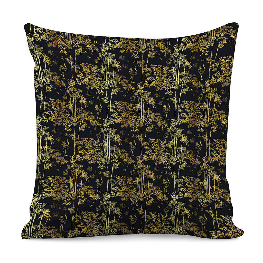 Gold And Black Japanese Bamboo Print Pillow Cover