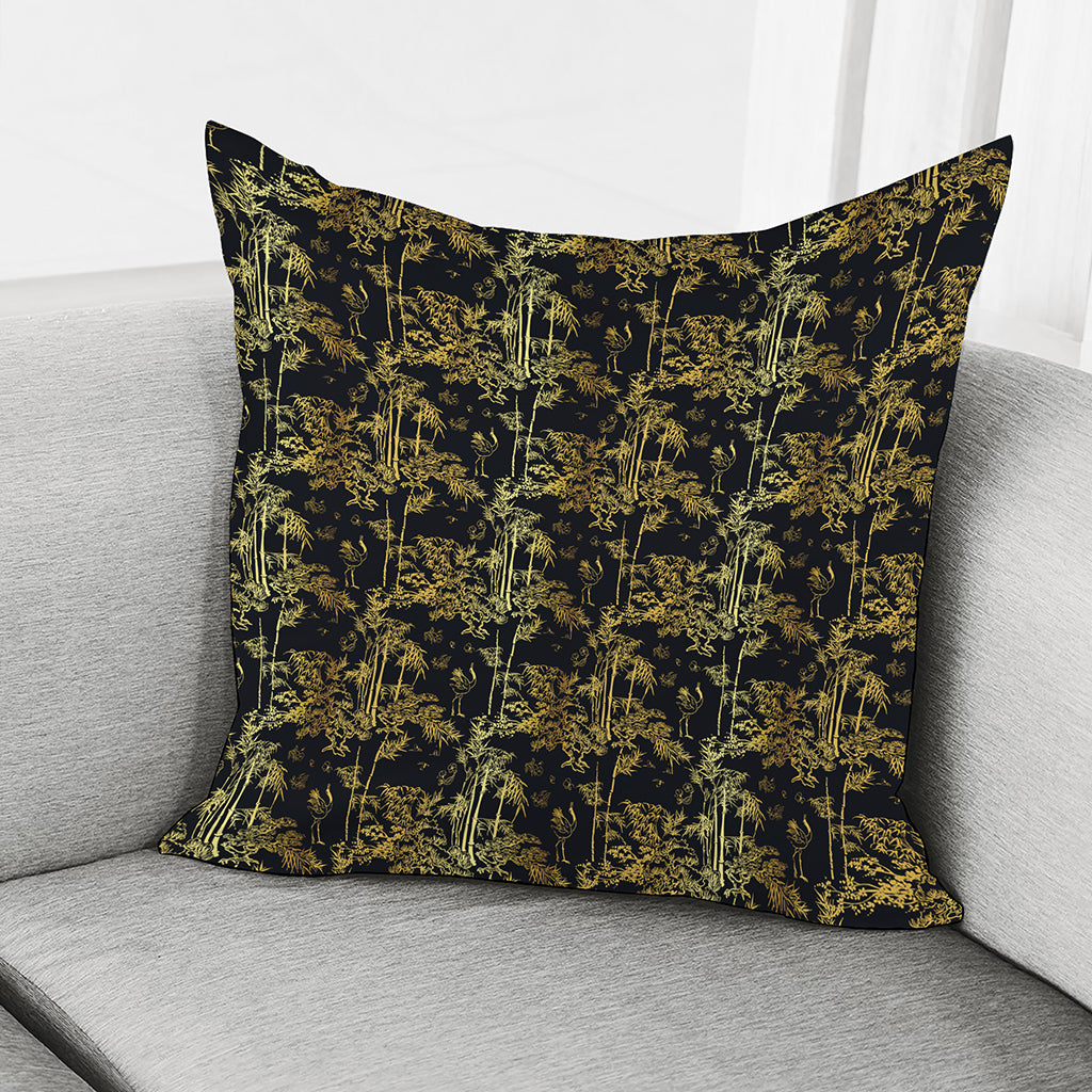 Gold And Black Japanese Bamboo Print Pillow Cover