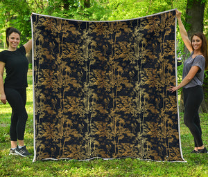 Gold And Black Japanese Bamboo Print Quilt