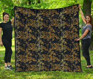 Gold And Black Japanese Bamboo Print Quilt