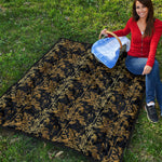 Gold And Black Japanese Bamboo Print Quilt