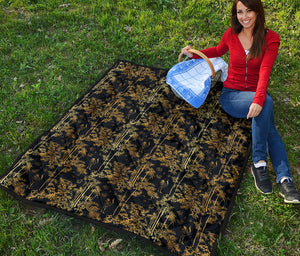 Gold And Black Japanese Bamboo Print Quilt