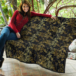 Gold And Black Japanese Bamboo Print Quilt