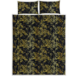 Gold And Black Japanese Bamboo Print Quilt Bed Set