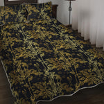 Gold And Black Japanese Bamboo Print Quilt Bed Set