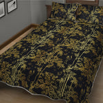 Gold And Black Japanese Bamboo Print Quilt Bed Set