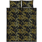 Gold And Black Japanese Bamboo Print Quilt Bed Set