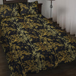 Gold And Black Japanese Bamboo Print Quilt Bed Set