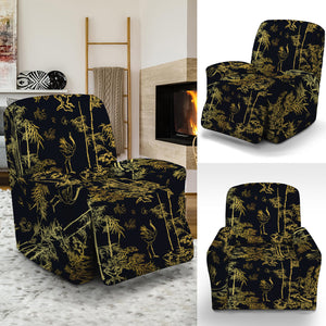 Gold And Black Japanese Bamboo Print Recliner Slipcover