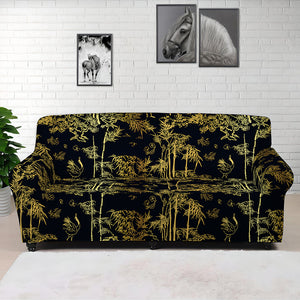 Gold And Black Japanese Bamboo Print Sofa Cover