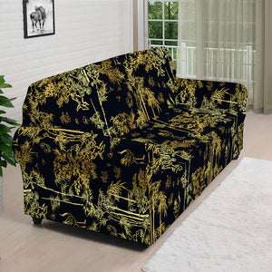 Gold And Black Japanese Bamboo Print Sofa Cover