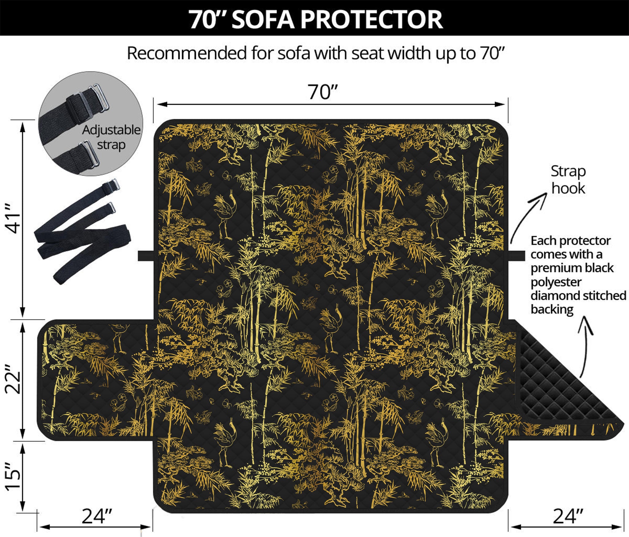 Gold And Black Japanese Bamboo Print Sofa Protector